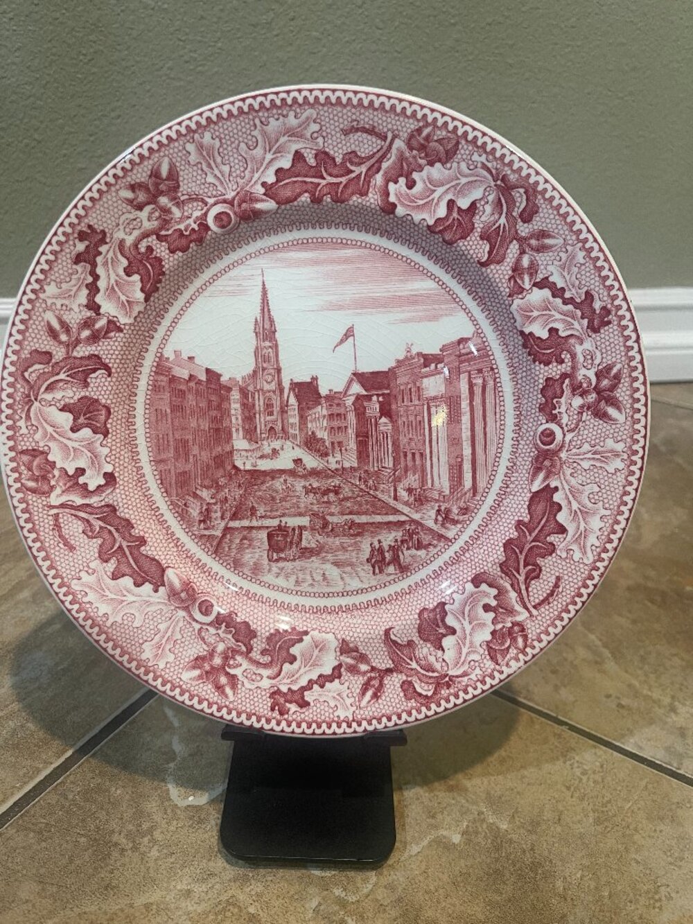 Johnson Bros Historic America Wall Street Red Transferware Plate